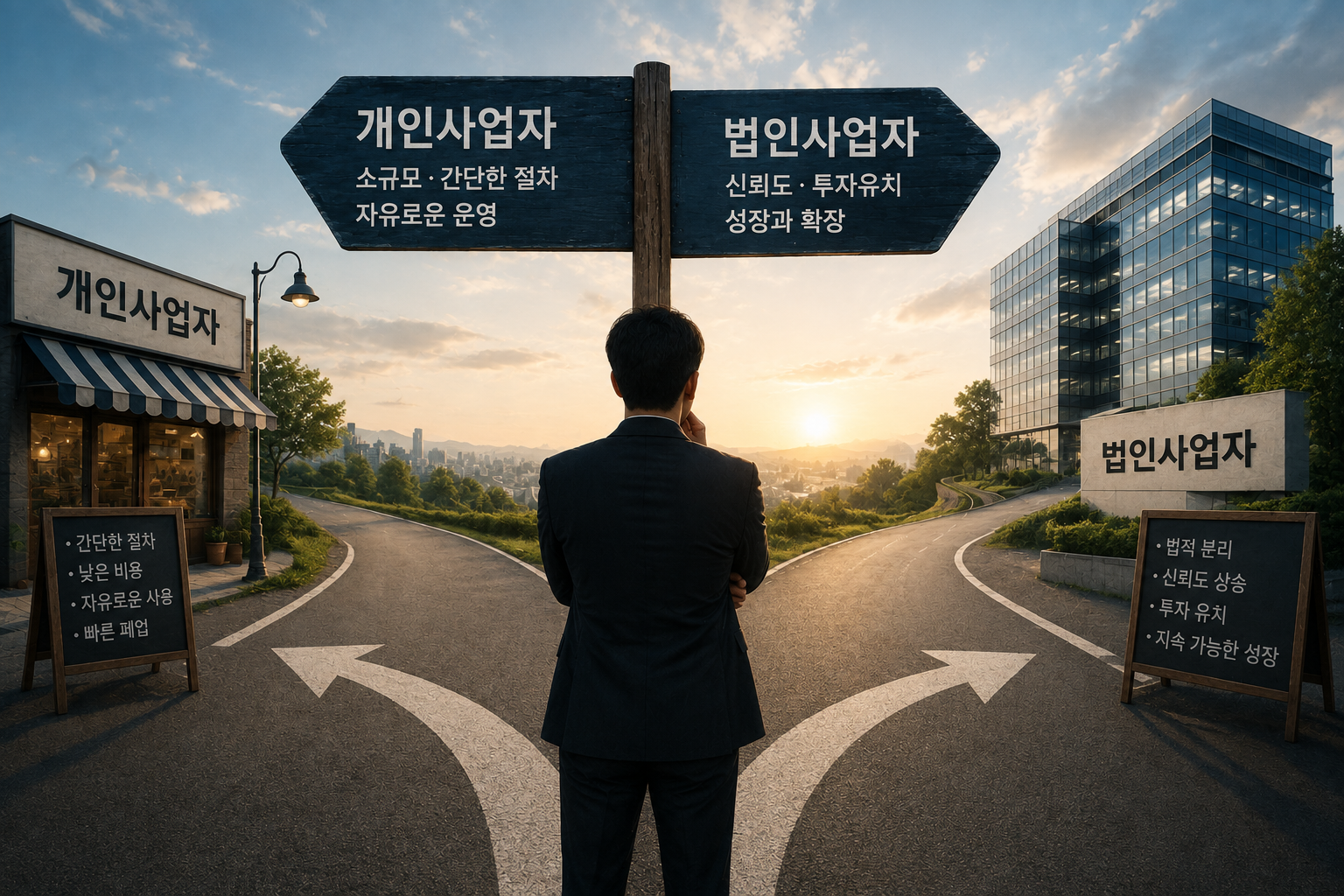 개인사업자와 법인사업자를 두고 고민하는 이미지