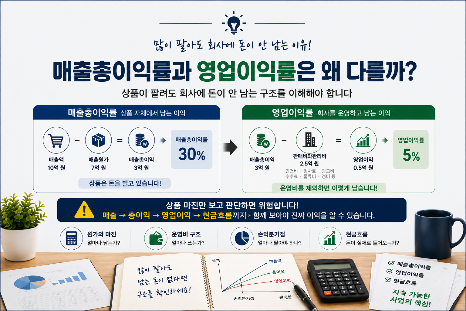 많이 팔아도 남지 않는 이유를 매출총이익률과 영업이익률로 설명
