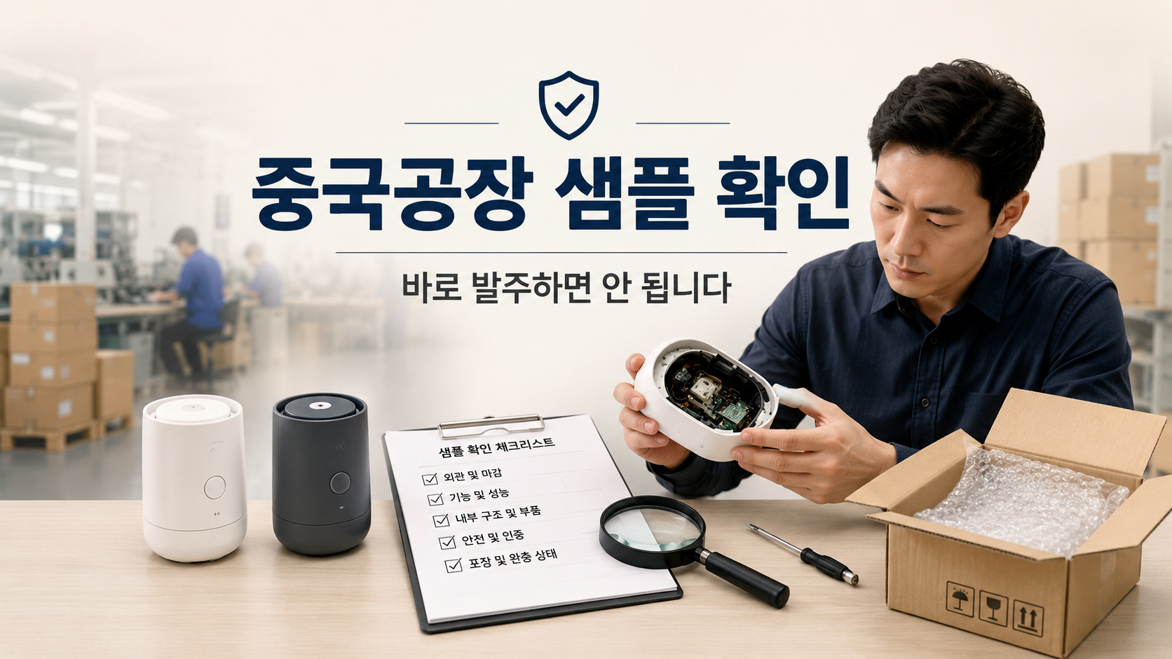 중국공장에서 샘플을 받아 확인하는 방법을 설명하는 이미지
