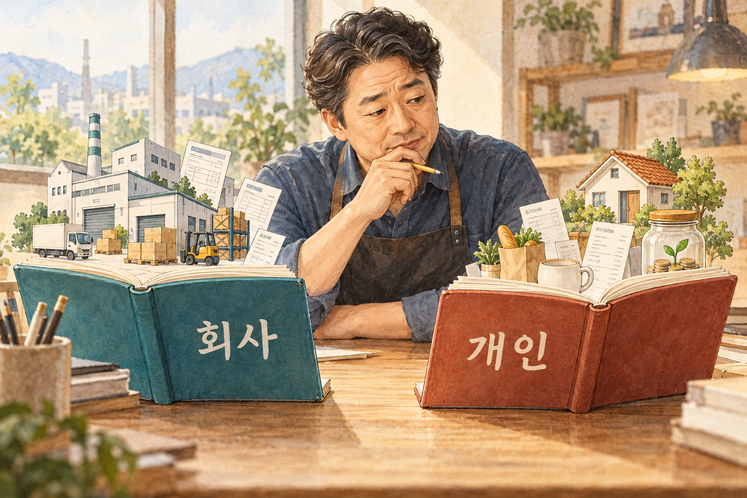 회사와 개인의 별도 장부를 살펴보는 대표자의 개념 삽화