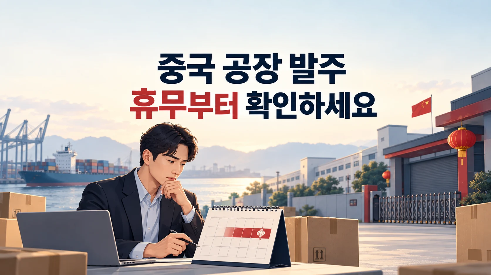 중국 공장 발주 전 춘절 휴무와 생산 납기를 달력으로 확인하는 수입 담당자
