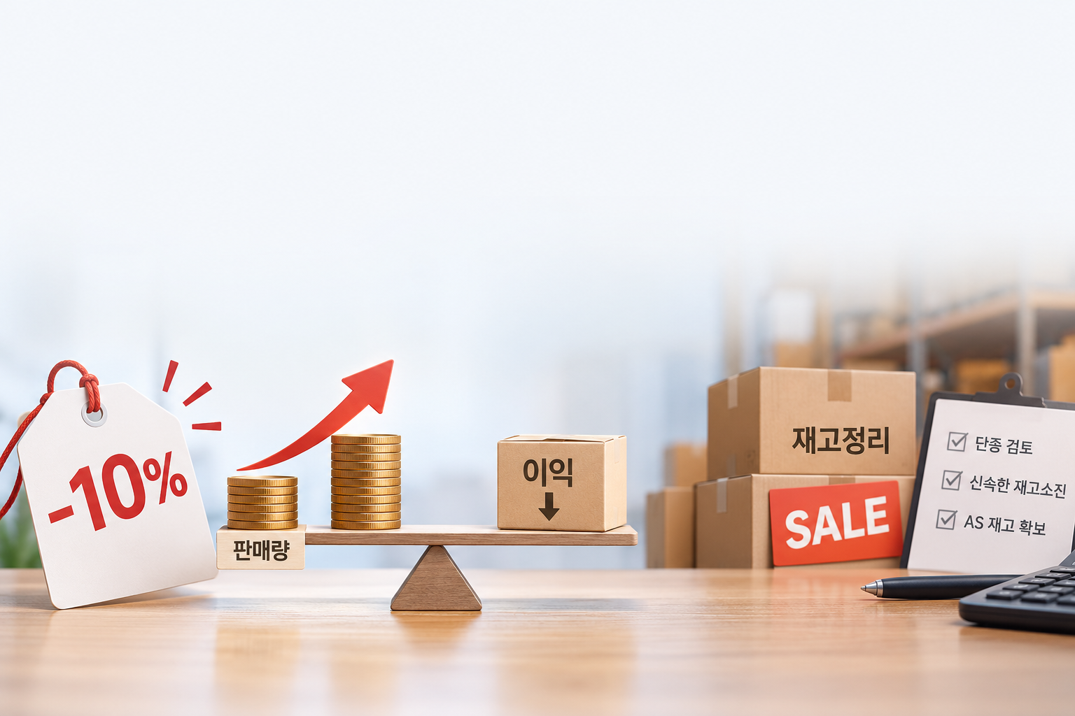 가격할인과 판매량, 재고정리의 관계 설명